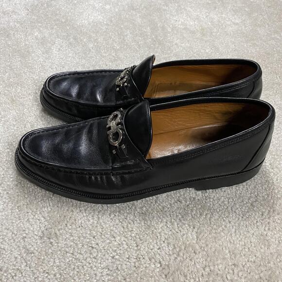 Salvatore Ferragamo Shoes Mens 11.5B Black Leather Gancini Loafers Lug Sole main image 7